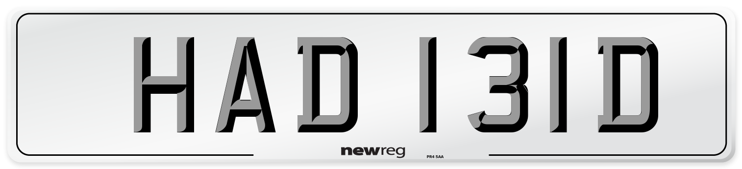 HAD 131D Number Plate from New Reg